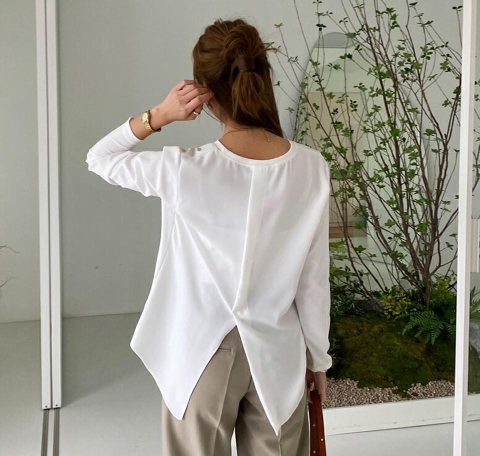 リブリボンラップロングTシャツ・全3色・t00080 レディース 【tops】 トップス Tシャツ ロング 長袖 リブ リボン コットン ラップ風 ウエストマーク ラウンドネック ベーシック 体型カバー 細身 フェミニン 春 秋 韓国 ファッション ハイホリHIHOLLI