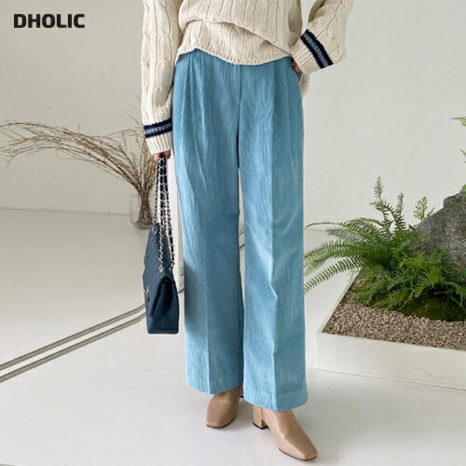 コーデュロイワイドパンツ・全3色・t00097 レディース 【pt】 ボトムス ロング ロングパンツ ワイド コーデュロイ タック スリム ベーシック カラーパンツ 足長 着痩せ ストレート カジュアル 春 秋 韓国ファッション ハイホリHIHOLLI