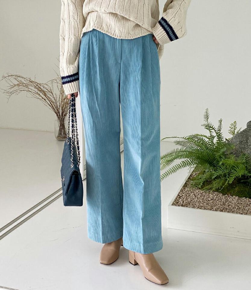 コーデュロイワイドパンツ・全3色・t00097 レディース 【pt】 ボトムス ロング ロングパンツ ワイド コーデュロイ タック スリム ベーシック カラーパンツ 足長 着痩せ ストレート カジュアル 春 秋 韓国ファッション ハイホリHIHOLLI