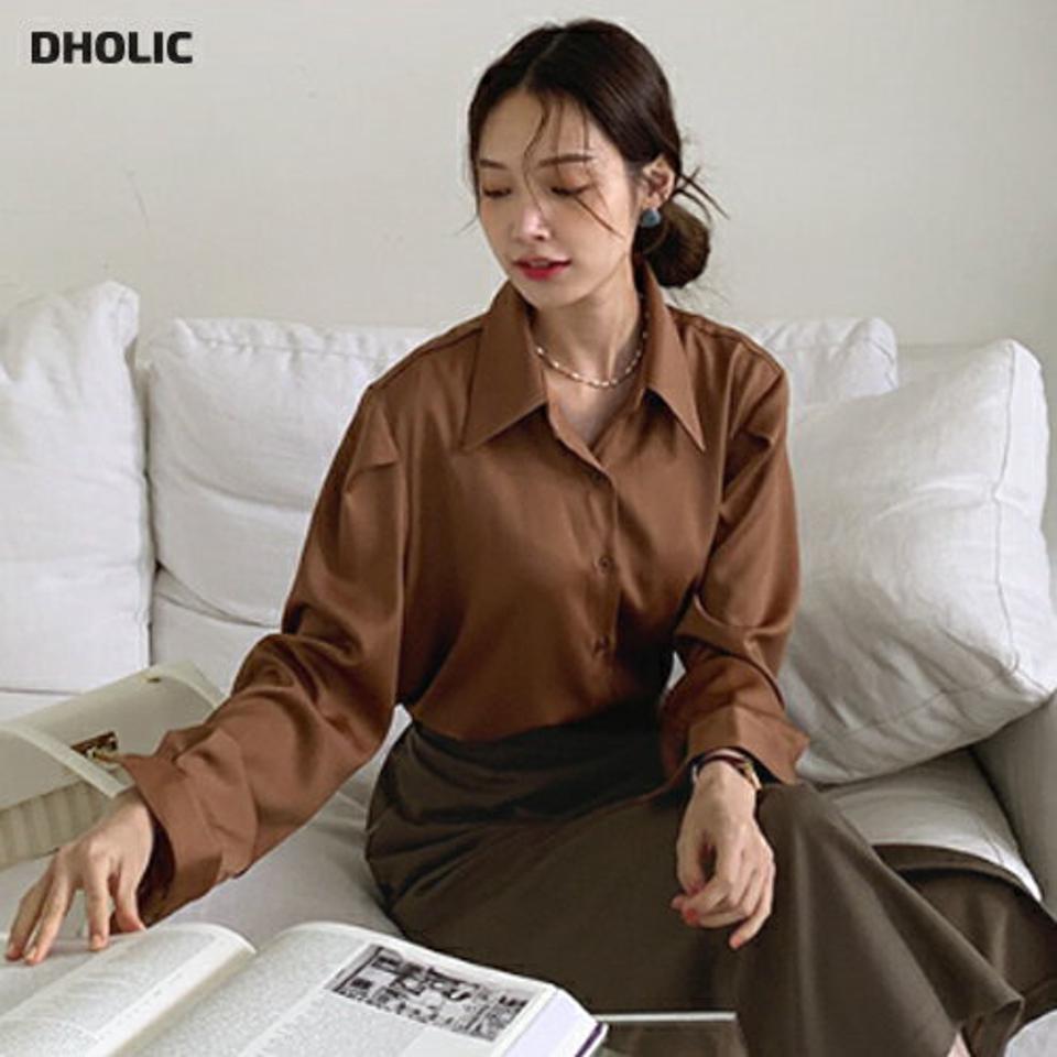 ルーズフィットシャツ・全4色・b00087 レディース 【bl】 トップス シャツ 長袖 ベーシック オフィスカジュアル オフィス ルーズ カジュアル 大人 ユニーク フェミニン 上品 春 秋 韓国ファッション ハイホリHIHOLLI