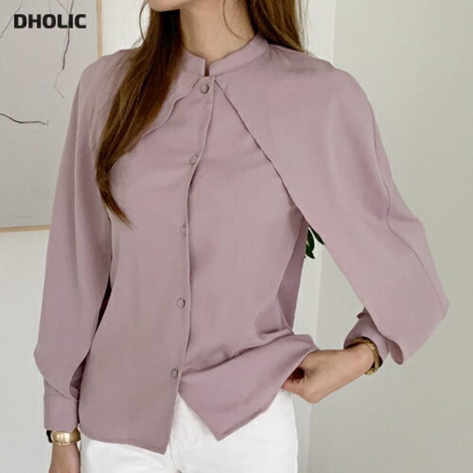 ラッフルディテールブラウス・全3色・b00088 レディース 【bl】 トップス ブラウス 長袖 ラッフル ラグランスリーブ カラーネック ベーシック カジュアル 大人 ユニーク フェミニン 上品 春 秋 韓国ファッション ハイホリHIHOLLI