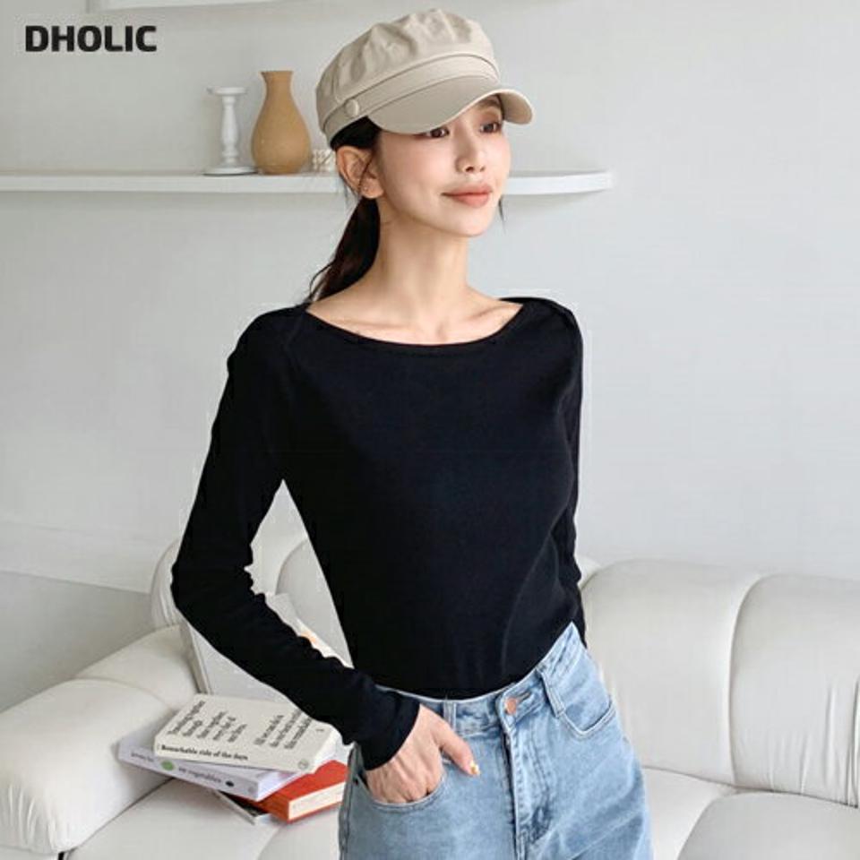 ショルダーポイントリブTシャツ・全5色・t65544 レディース 【tops】韓国ファッション トップス Tシャツ 大人 長袖 ボートネック スリット スリム リブ 無地 ベーシック シンプル カジュアル 細身 フェミニン 上品 秋 春