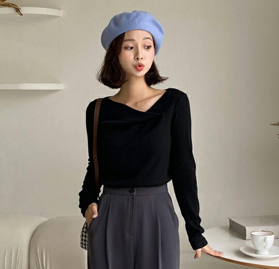 【只今10%OFF】ネックディテールニット・全3色・t65545 レディース 【tops】韓国ファッション トップス ニット 大人 長袖 ネックディテール リブ 無地 ベーシック シンプル カジュアル スリム ガーリー 体型カーバー 細身 フェミニン 上品 秋 冬【NIT】