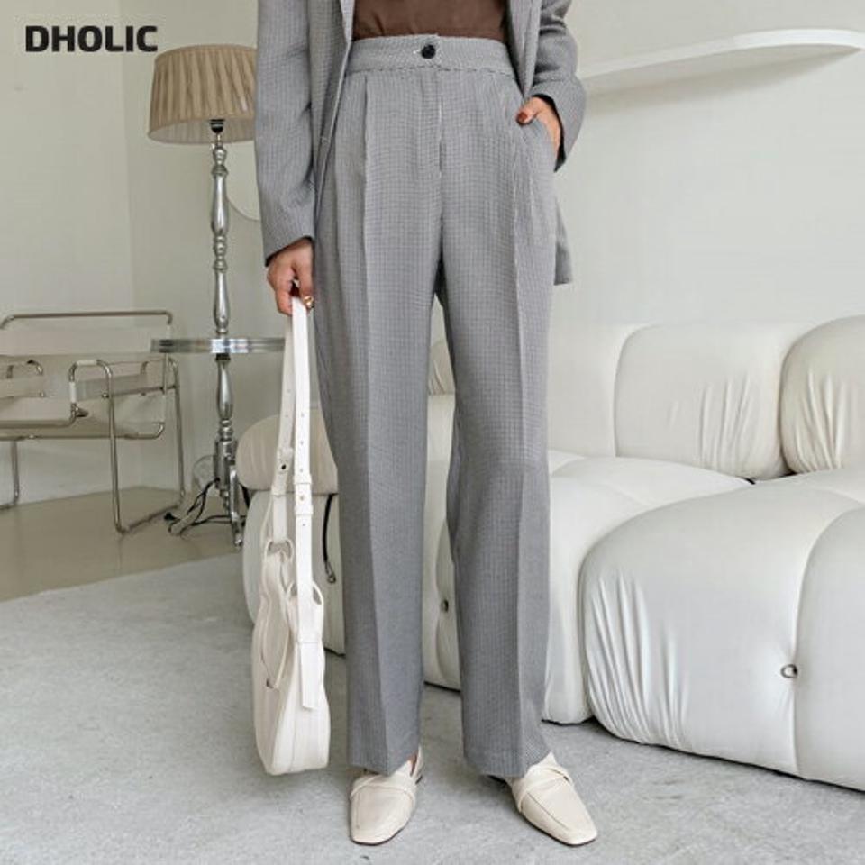 チェックワイドスラックス・全2色・t65558 レディース 【pt】韓国ファッション ボトムス ロング ロングパンツ スラックスパンツ スラックス チェック ワイド ツータック 体型カバー オフィスカジュアル デイリー 足長 美脚 フェミニン 秋 春