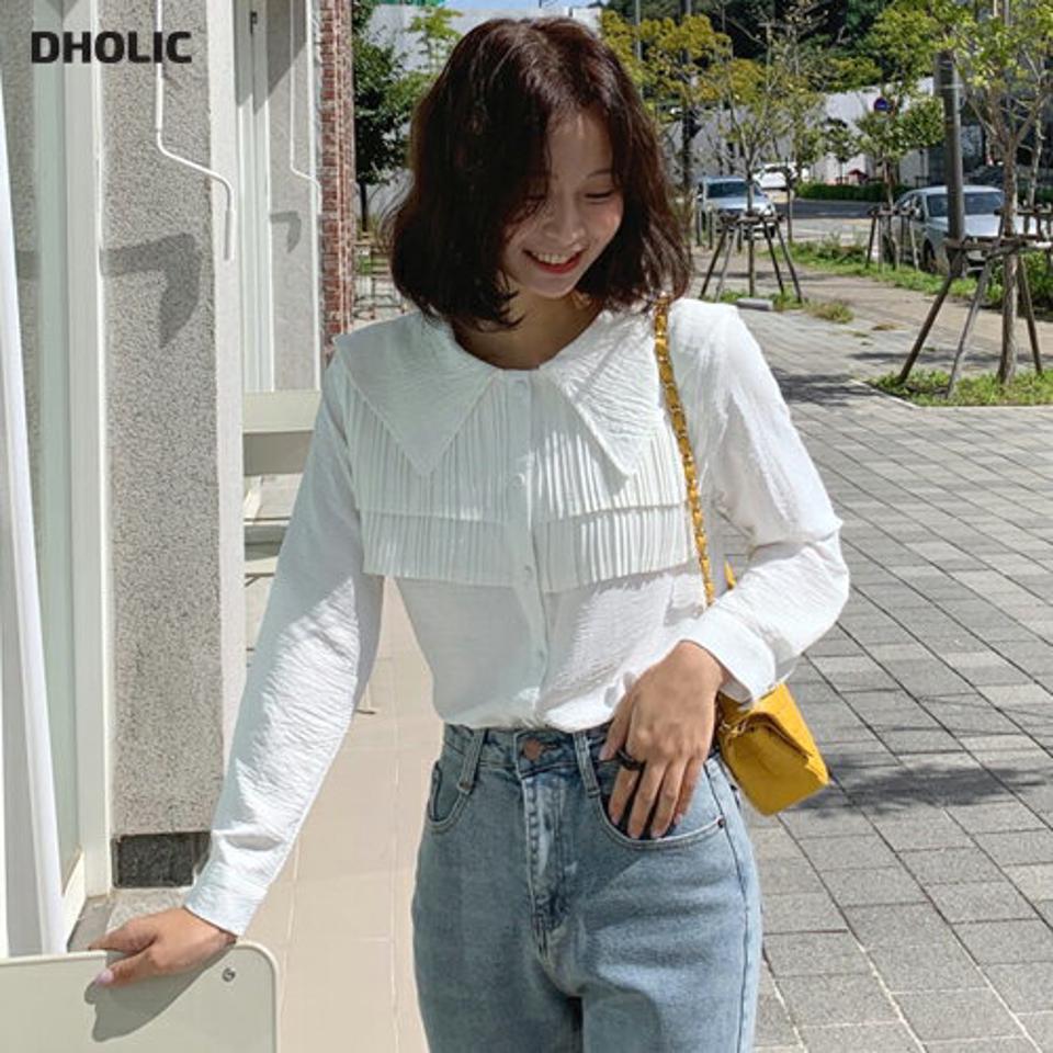 【マラソン特価】リンクルセーラーカラーブラウス・全3色・b65552 レディース 【bl】韓国ファッション トップス ブラウス 長袖 セーラーカラー 大人 プリーツ 上品 ボタン 無地 ベーシック シンプル フェミニン カジュアル ガーリー 秋 春 セール