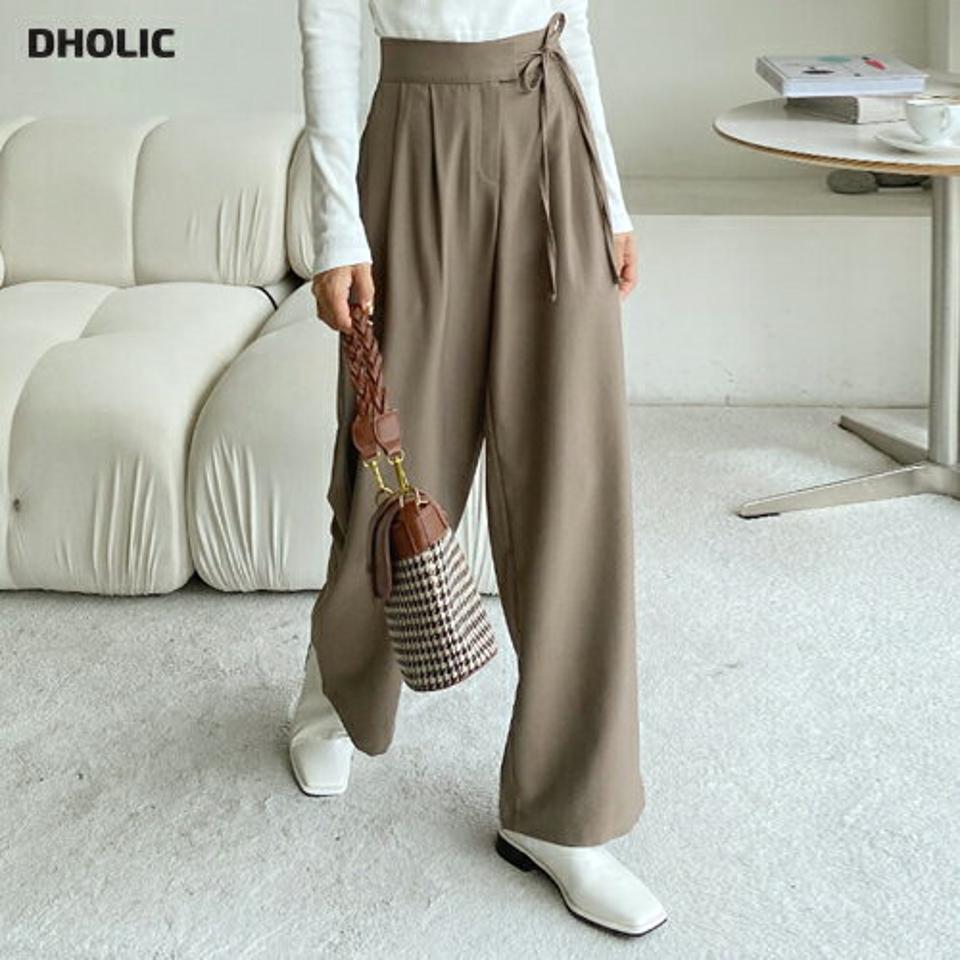 リボンワイドスラックス・全3色・b65578 レディース 【pt】韓国ファッション ボトムス ロング ロングパンツ スラックスパンツ スラックス リボンワイド無地 シンプル オフィスカジュアル デイリー 美脚 フェミニン 秋 春