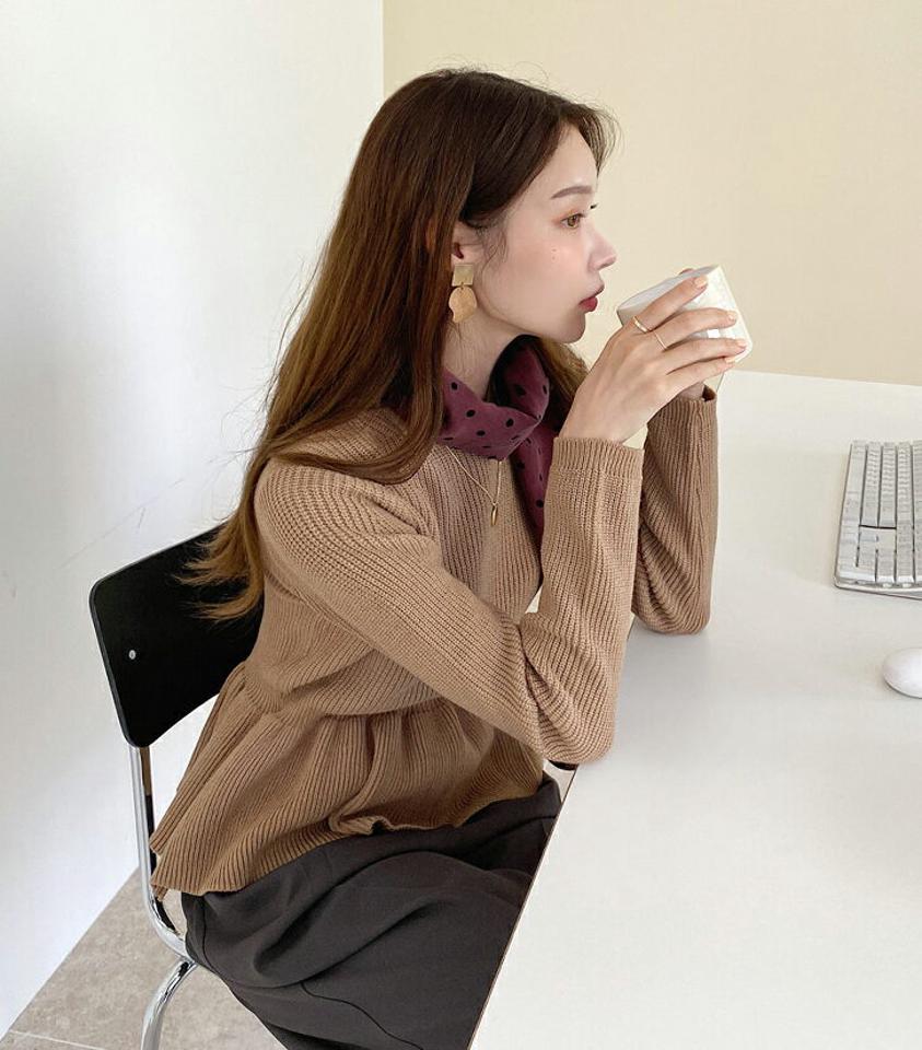 【大感謝祭特価】ギャザーヘムニット・全3色・t70314 レディース 【tops】 トップス ニット 長袖 フレア ゴム フィット ギャザー ルーズ ゆったり スリム フェミニン 体型カバー 上品 インしない 冬 春 秋 韓国ファッション ハイホリHIHOLLI 年上 セール