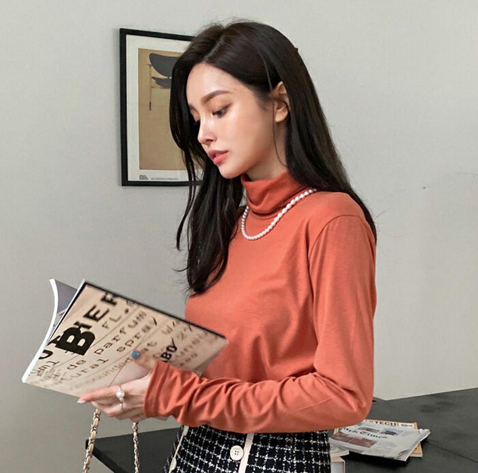タートルネックTシャツ・全7色・t70386 レディース 【tops】 トップス Tシャツ 長袖 タートルネック スリム ルーズ ゆったり ベーシック 上品 冬 フェミニン 春 秋 韓国ファッション ハイホリHIHOLLI