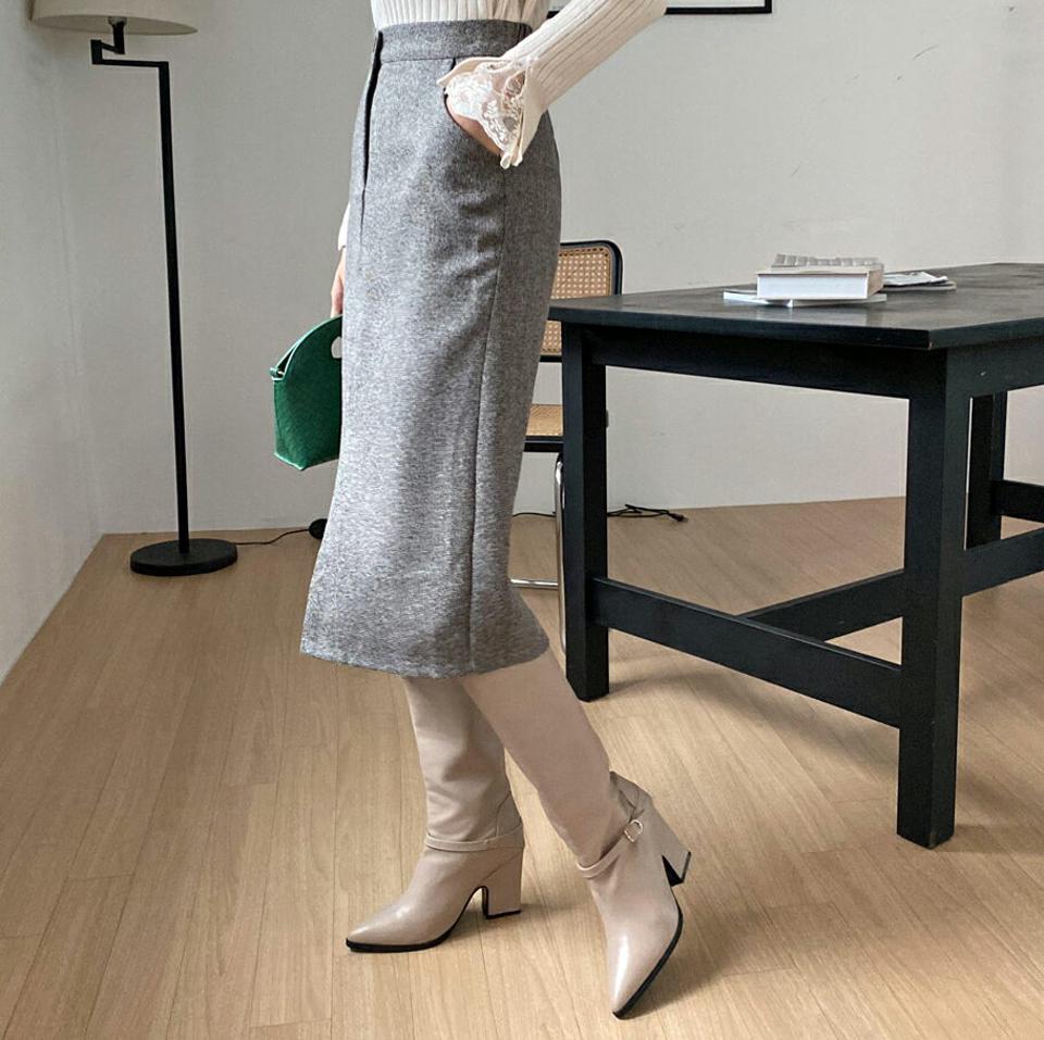 ウール混ペンシルスカート・全2色・b70405 レディース 【sk】 ボトムス スカート ロング ロングスカート スリット ウール Iライン チェック フェミニン 大人 上品 細身 冬 春 秋 韓国ファッション ハイホリHIHOLLI