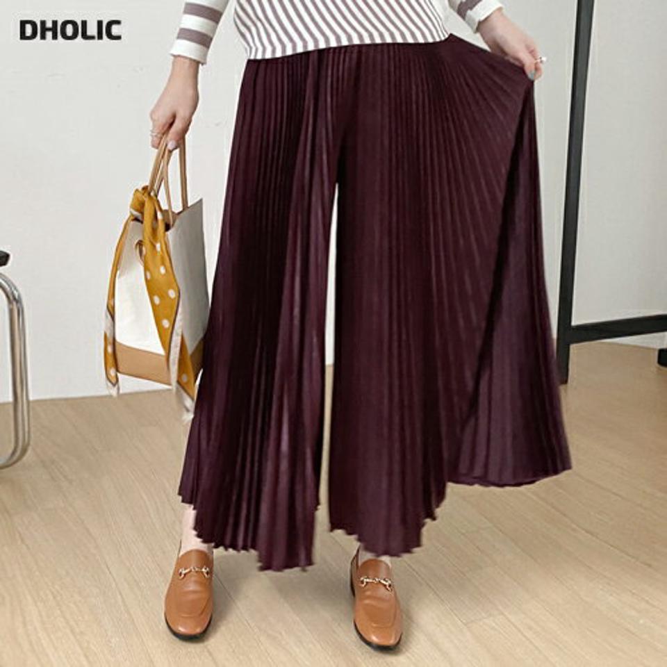 グロッシープリーツパンツ・全5色・b70408 レディース 【pt】 ボトムス ロング ロングパンツ 光沢 グロッシー プリーツ ワイド スリム カジュアル ベーシック 着痩せ 体型カバー カラーパンツ 春 秋 韓国ファッション ハイホリHIHOLLI