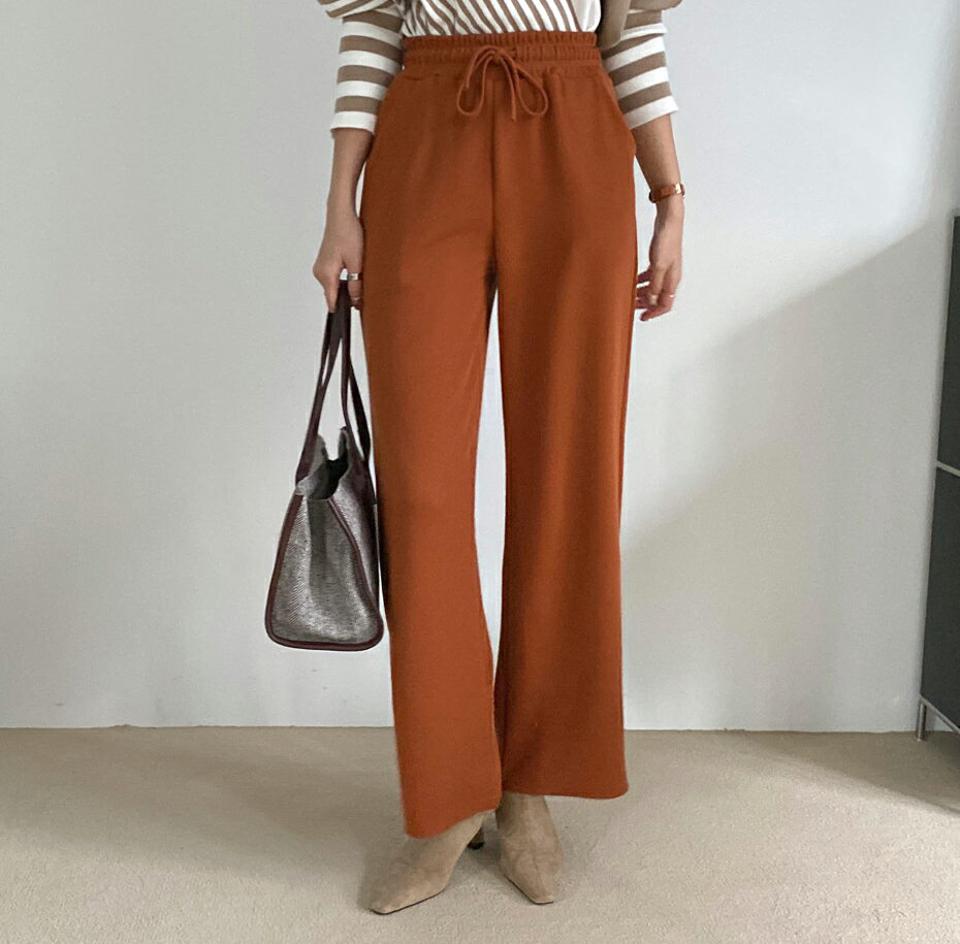 ドロストワイドニットパンツ・全4色・t70409 レディース 【pt】 ボトムス ロング ロングパンツ ニットパンツ ニット ゴム ストリング ワイド ストレート スリム あたたかい 体型カーバー 足長 着痩せ 冬 春 秋 韓国ファッション ハイホリHIHOLLI