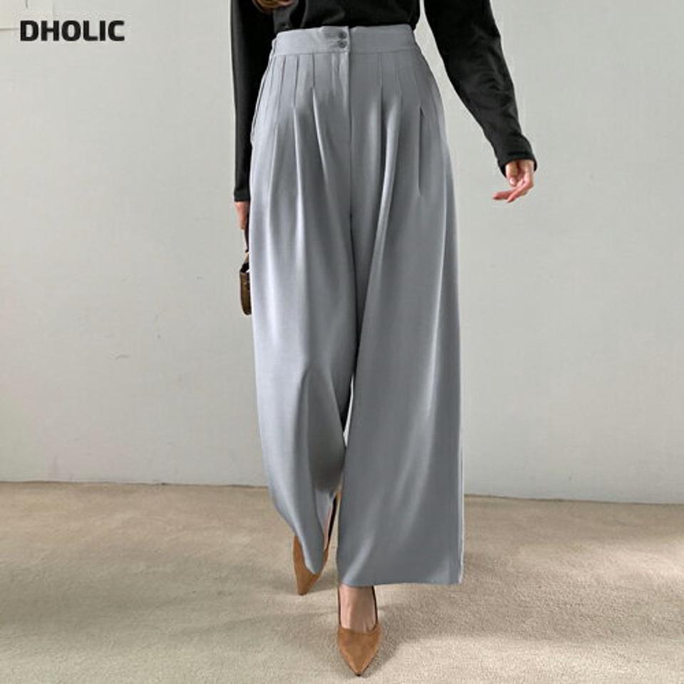 ツーボタンタックワイドスラックス・全3色・t70410 レディース 【pt】 ボトムス ロング ロングパンツ スラックス ワイド ストレート スリム オフィスカジュアル ベーシック 体型カーバー 足長 着痩せ 春 秋 韓国 ファッション ハイホリHIHOLLI