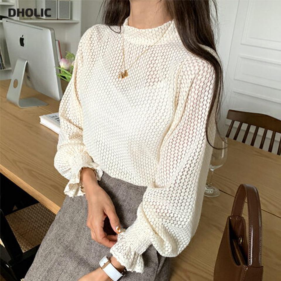 起毛シースルーブラウス・全3色・b66025 レディース 【bl】韓国ファッション トップス ブラウス 長袖 モックネック シースルー 起毛 大人 上品 シャーリング シンプル フェミニン カジュアル ガーリー 秋 春