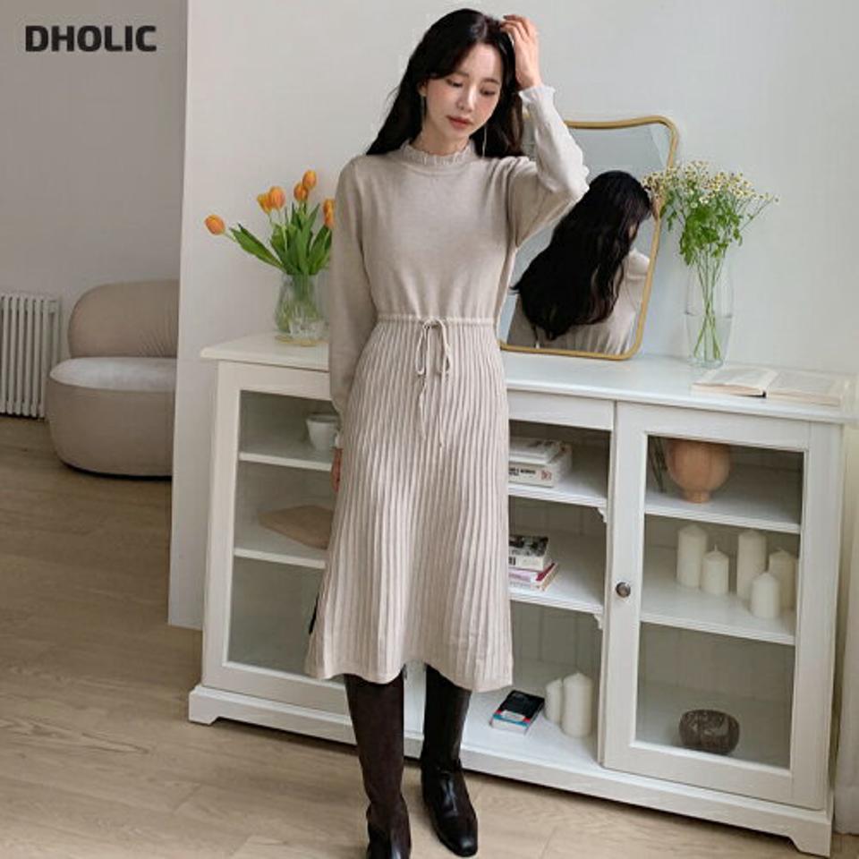 【マラソン特価】シアー配色ニットワンピース・全2色・b66014 レディース 【ops】韓国ファッション ワンピース ミディ ミディワンピース 長袖 ラウンドネック シアー 配色 ニットワンピース 大人 ミディグ丈 シンプル スリム フェミニン 秋 春 年上