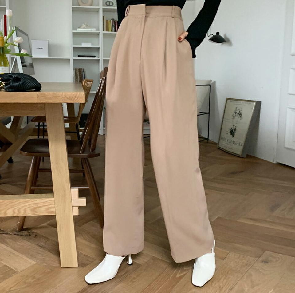 ツータックワイドスラックス・全2色・t65995 レディース 【pt】韓国ファッション ボトムス ロング ロングパンツ スラックスパンツ スラックス ツータック ワイド 無地 ベーシック シンプル 体型カバー 足長 美脚 フェミニン 秋 春