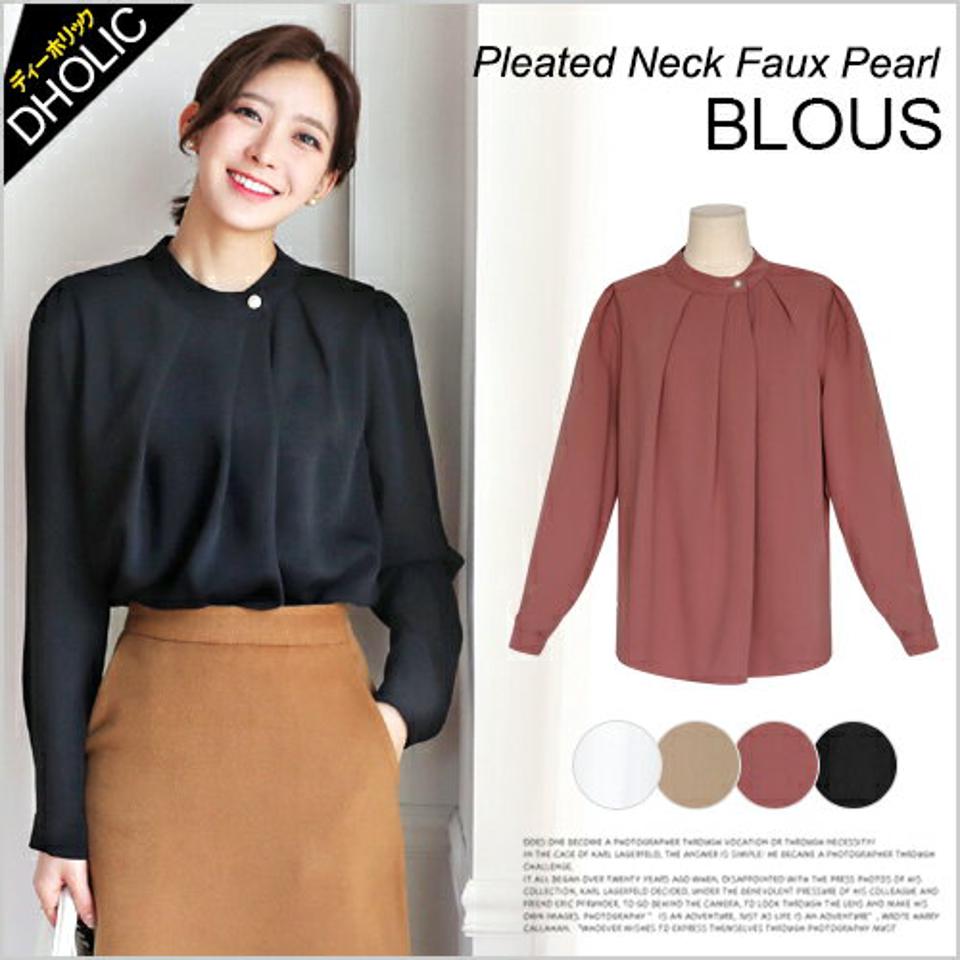 ≪人気商品再入荷≫ネックパールタックブラウス・全4色 b50880 レディース【bl】人気 トップス 長袖 上品 エレガント デート お呼ばれ 二次会 冬 ハイホリHIHOLLI