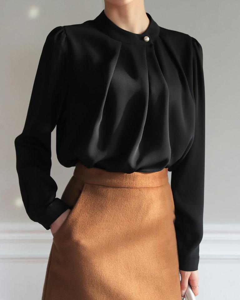 ≪人気商品再入荷≫ネックパールタックブラウス・全4色 b50880 レディース【bl】人気 トップス 長袖 上品 エレガント デート お呼ばれ 二次会 冬 ハイホリHIHOLLI