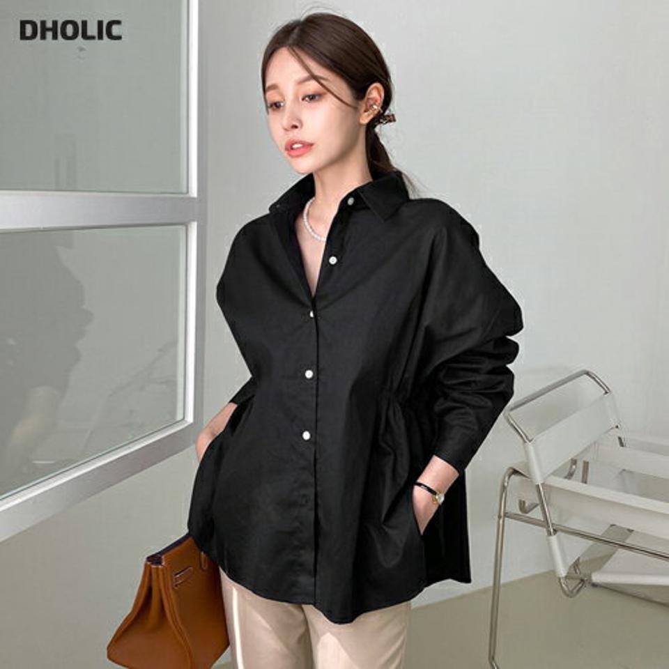 【タイム特価】サイドゴムルーズシャツ・全3色・70015 レディース 【bl】 トップス シャツ 長袖 ゴム ルーズ ゆったり オフィスカジュアル カジュアル 大人 ユニーク フェミニン 春 秋 韓国ファッション ハイホリHIHOLLI 【TS】セール