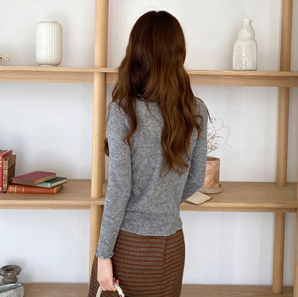 リブウェーブポイント長袖Tシャツ・全5色・t70367 レディース 【tops】 トップス Tシャツ 長袖 リブ ウェーブ スリム フィット タイト ラウンドネック ベーシック デイリー 細身 フェミニン 春 秋 韓国ファッション ハイホリHIHOLLI