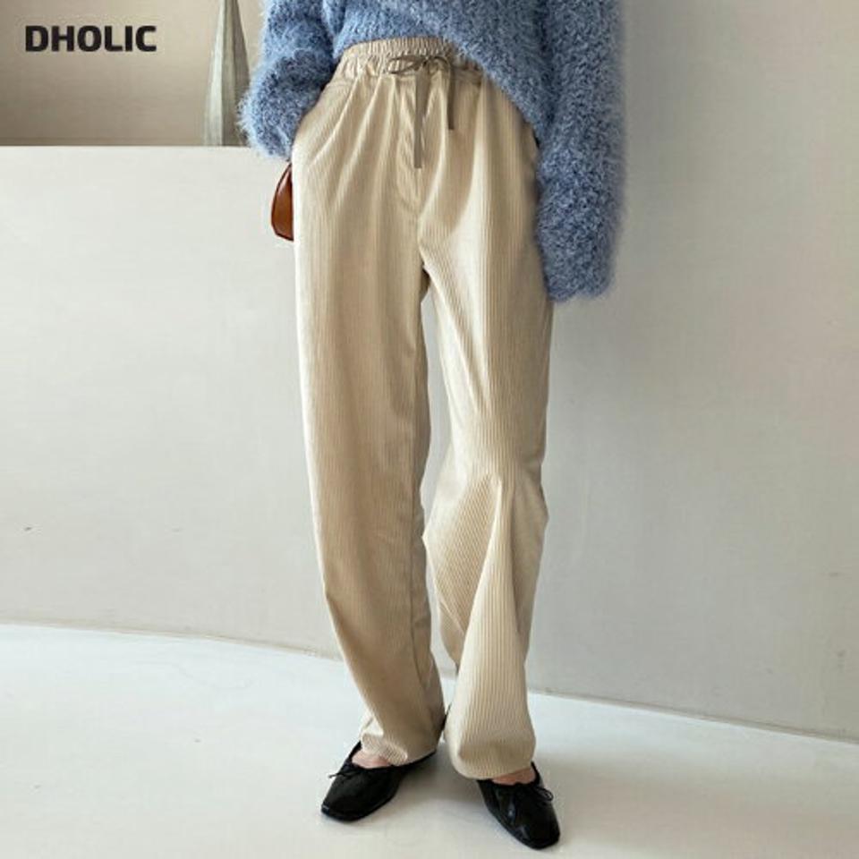 コーデュロイルーズパンツ・全4色・t70372 レディース 【pt】 ボトムス ロング ロングパンツ コーデュロイ ゴム ストリング ワイド 冬 カジュアル ベーシック 体型カーバー 足長 着痩せ 春 秋 韓国ファッション ハイホリHIHOLLI