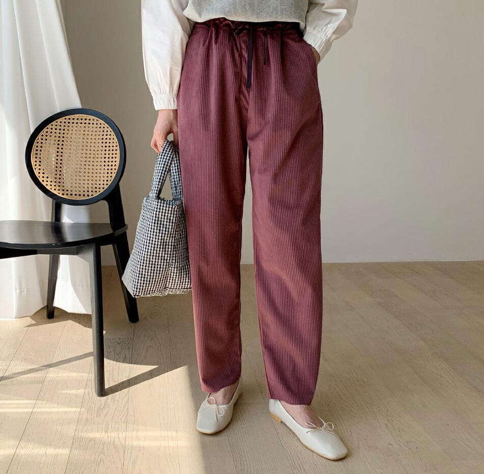 コーデュロイルーズパンツ・全4色・t70372 レディース 【pt】 ボトムス ロング ロングパンツ コーデュロイ ゴム ストリング ワイド 冬 カジュアル ベーシック 体型カーバー 足長 着痩せ 春 秋 韓国ファッション ハイホリHIHOLLI