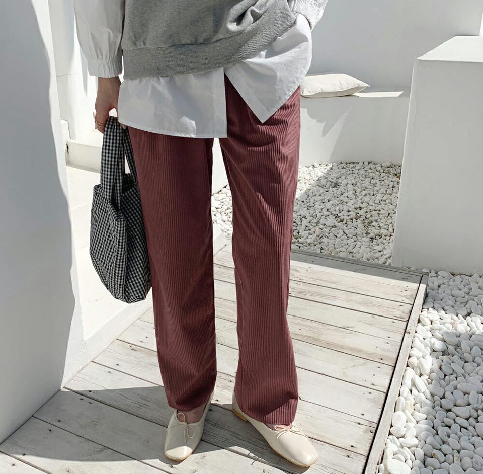 コーデュロイルーズパンツ・全4色・t70372 レディース 【pt】 ボトムス ロング ロングパンツ コーデュロイ ゴム ストリング ワイド 冬 カジュアル ベーシック 体型カーバー 足長 着痩せ 春 秋 韓国ファッション ハイホリHIHOLLI