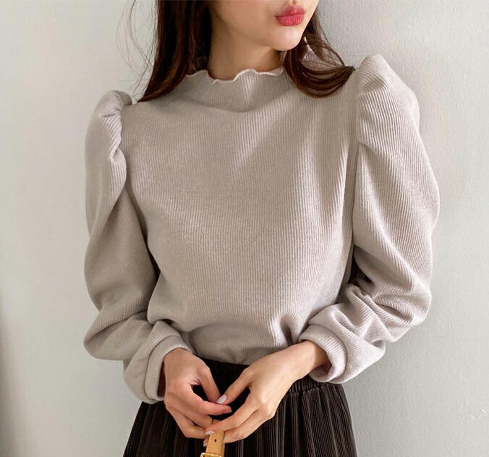 【只今10%OFF】即日配送 メロウパフハーフネックニット・全3色・t62918 レディース 【tops】韓国ファッション トップス ニット 大人 長袖 ハーフネック メロウパフ 無地 シンプル カジュアル スリム 体型カバー フェミニン 上品 秋 冬【ニットセール】