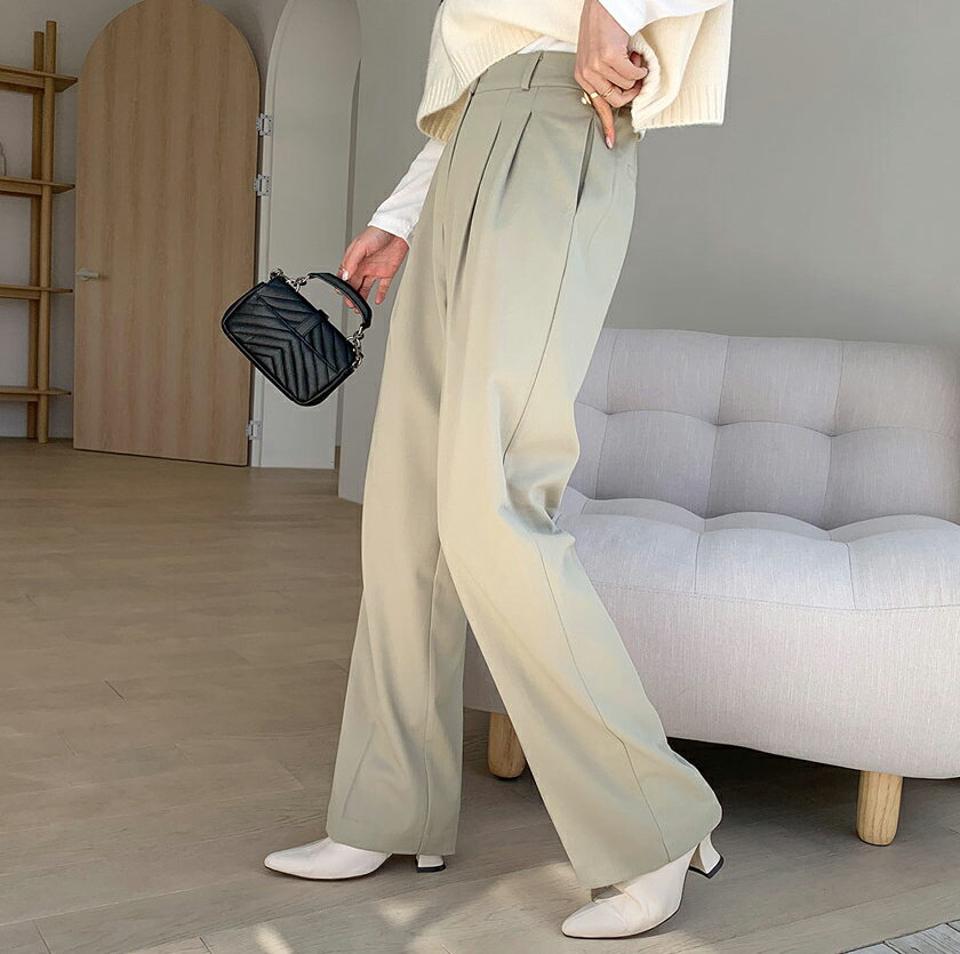 ツータックワイドパンツ・全3色・b70378 レディース 【pt】 ボトムス ロング ロングパンツ ツータック ワイド オフィスカジュアル オフィス ベーシック 体型カーバー 足長 着痩せ 春 秋 韓国ファッション ハイホリHIHOLLI