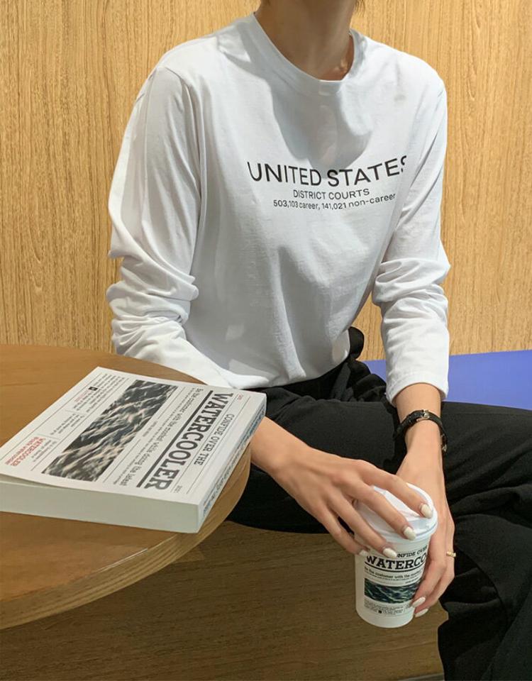 mayblue(メイブルー)レタリング長袖コットンTシャツ【10/13up_ka】【メール便】韓国 韓国ファッション　レディース トップス Tシャツ 長袖 ロンT ラウンドネック 丸首 英字レタリング らくちん 大人 カジュアル 着回し 秋 冬レディース ファッション【7】