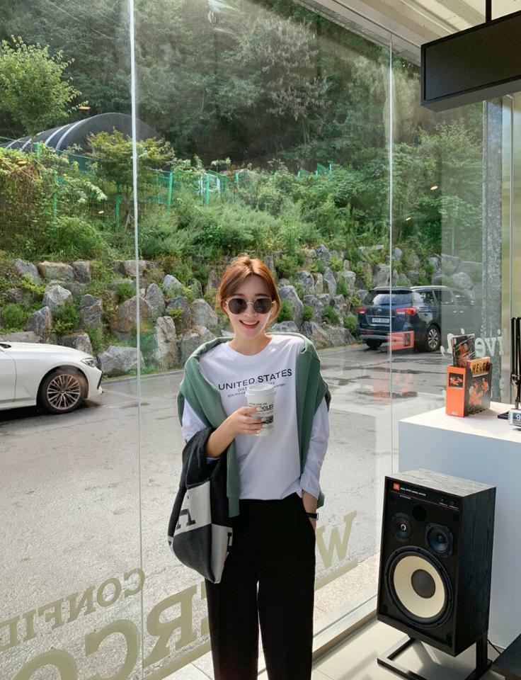 mayblue(メイブルー)レタリング長袖コットンTシャツ【10/13up_ka】【メール便】韓国 韓国ファッション　レディース トップス Tシャツ 長袖 ロンT ラウンドネック 丸首 英字レタリング らくちん 大人 カジュアル 着回し 秋 冬レディース ファッション【7】