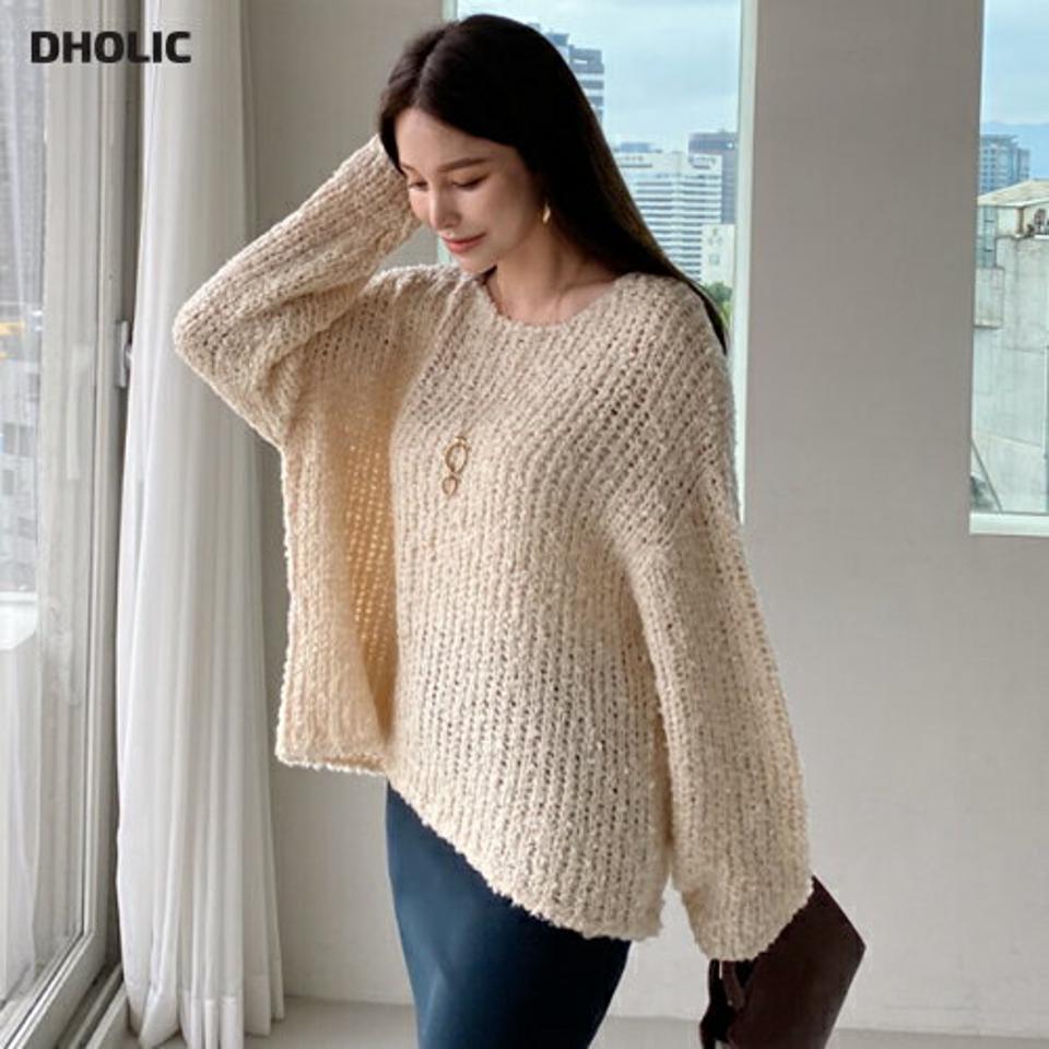 【只今10%OFF】ルーズフィットニット・全4色・t70441 レディース 【tops】 トップス ニット 長袖 ローゲージ ラウンドネック ルーズ ゆったり あたたかい カジュアル ベーシック 体型カバー 冬 春 秋 韓国ファッション ハイホリHIHOLLI【NIT】