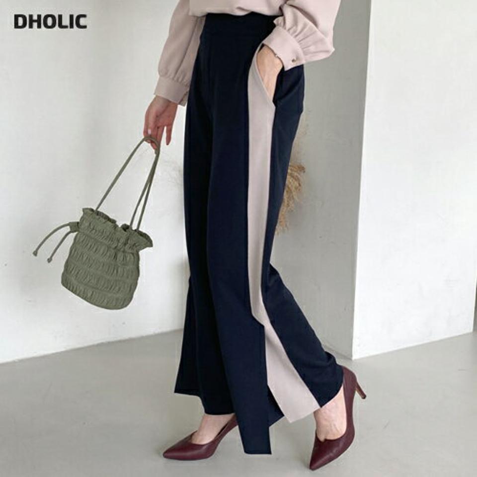 ≪人気商品再入荷≫配色スリットパンツ・全3色・b70470 レディース 【pt】 ボトムス ロング ロングパンツ 配色 スリット ルーズ ゆったり 着痩せ 長足 春 バイカラー 秋 韓国ファッション HIHOLLI