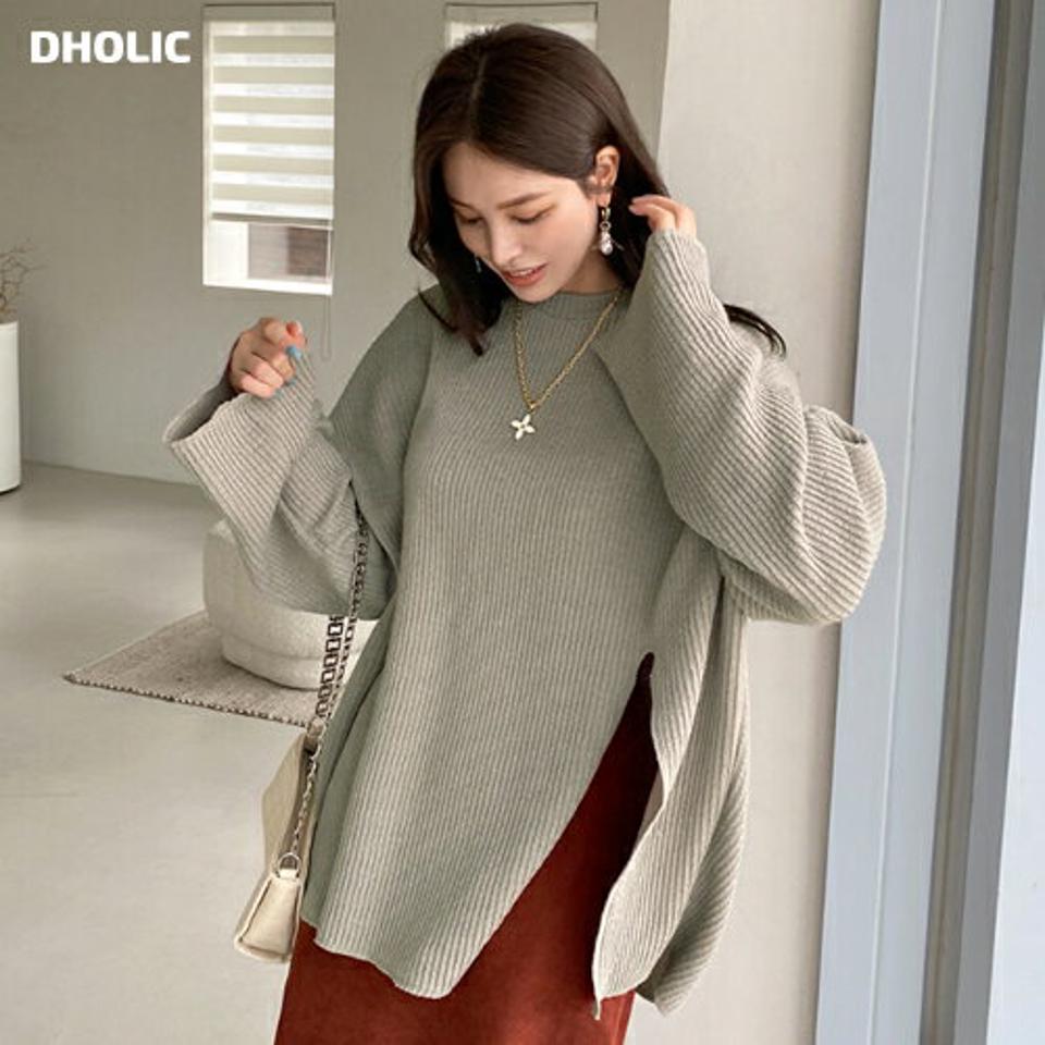 【只今10%OFF】スリットリブニット・全3色・t70435 レディース 【tops】 トップス ニット 長袖 ラウンドネック ルーズ ゆったり あたたかい カジュアル ベーシック 体型カバー 冬 春 秋 韓国ファッション ハイホリHIHOLLI【NIT】