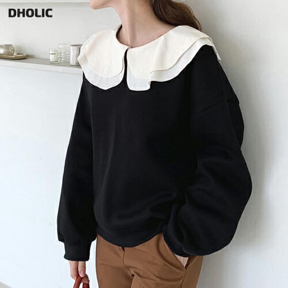 ≪人気商品再入荷≫ダブルカラースウェット・全2色・t70419 レディース 【tops】 トップス スウェット 長袖 ラウンドネック ビックカラー 異素材 カジュアル ベーシック 冬 春 秋 韓国ファッション ハイホリHIHOLLI