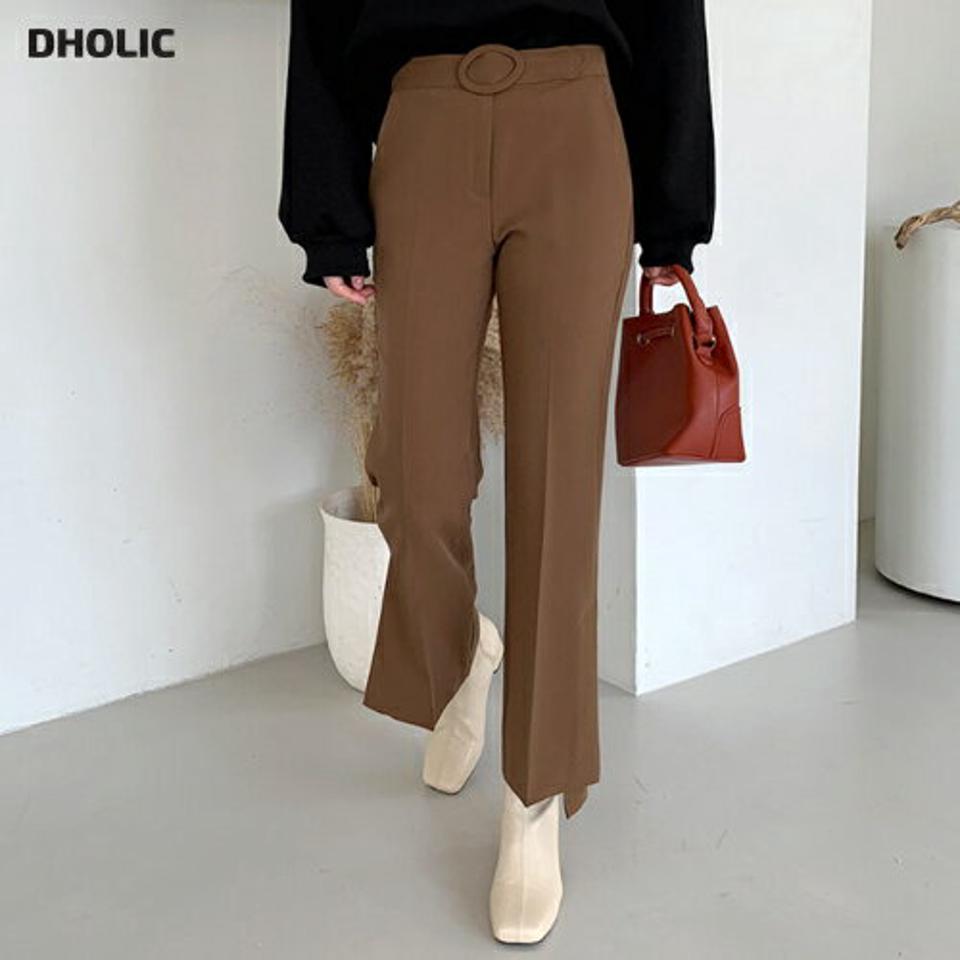 2TYPEベルトフレアスラックスパンツ・全4色・b70450 レディース 【pt】 ボトムス ロング ロングパンツ スラックス ベルト フレア オフィスカジュアル ベーシック 体型カバー 着痩せ 長足 春 秋 韓国ファッション ハイホリHIHOLLI