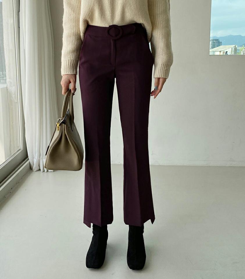 2TYPEベルトフレアスラックスパンツ・全4色・b70450 レディース 【pt】 ボトムス ロング ロングパンツ スラックス ベルト フレア オフィスカジュアル ベーシック 体型カバー 着痩せ 長足 春 秋 韓国ファッション ハイホリHIHOLLI