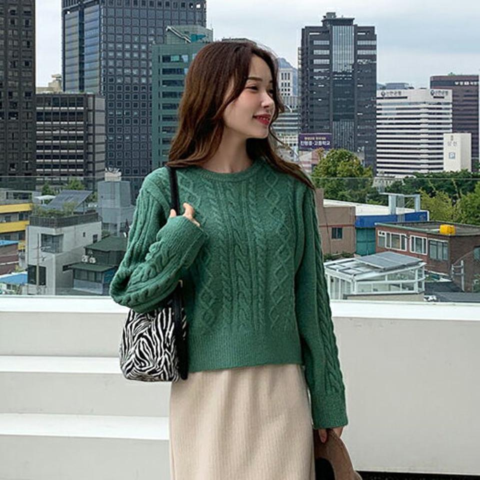 ミックスツイストニット・全5色・t70434 レディース 【tops】 トップス ニット 長袖 ツイスト ラウンドネック クロップド丈 ルーズ ゆったり スリム カラーニット 体型カバー ベーシック 上品 冬 春 秋 韓国ファッション ハイホリHIHOLLI