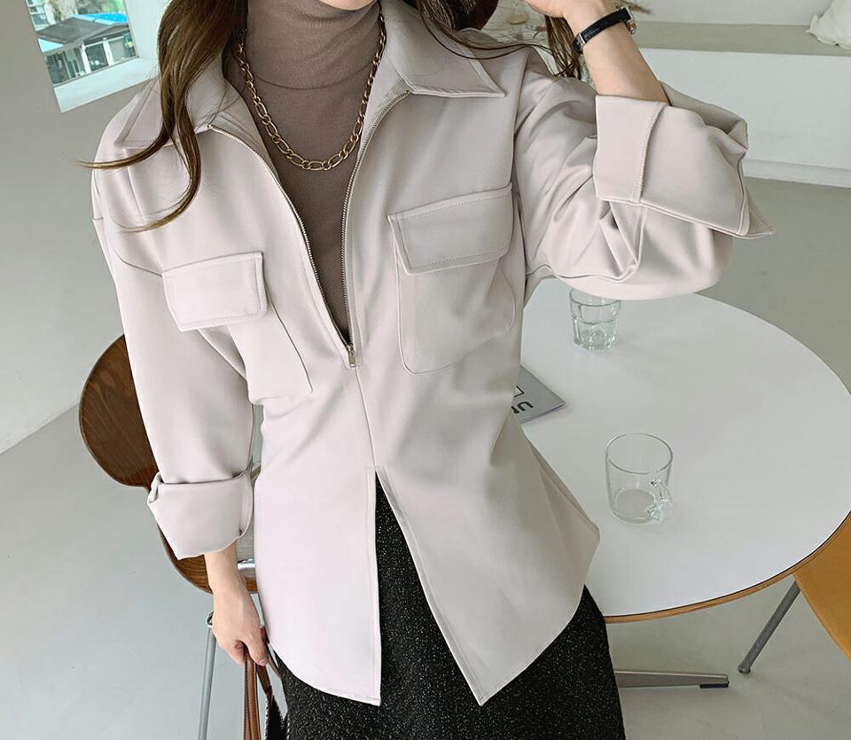 ハーフジップスリットストラップシャツ・全3色・t70461 レディース 【bl】 トップス シャツ ロング ロングシャツ 長袖 カジュアル ジップアップ カラーネック ストラップ ウエストマーク フェミニン 春 秋 韓国ファッション ハイホリHIHOLLI