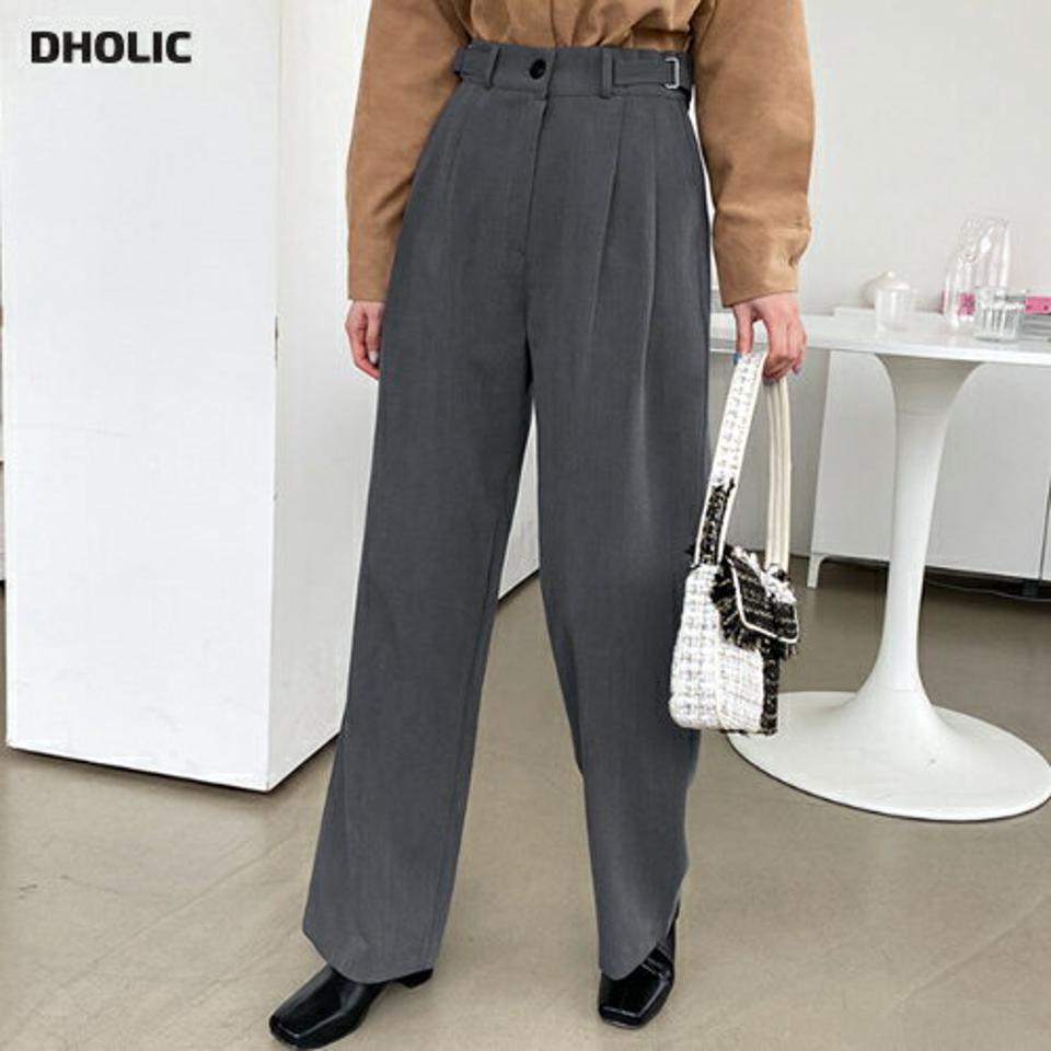 バックルワイドスラックス・全3色・t70469 レディース 【pt】 ボトムス ロング ロングパンツ バックル ワイド スラックス ツータック ストレート 冬 カジュアル ベーシック 着痩せ 長足 春 秋 韓国ファッション ハイホリHIHOLLI