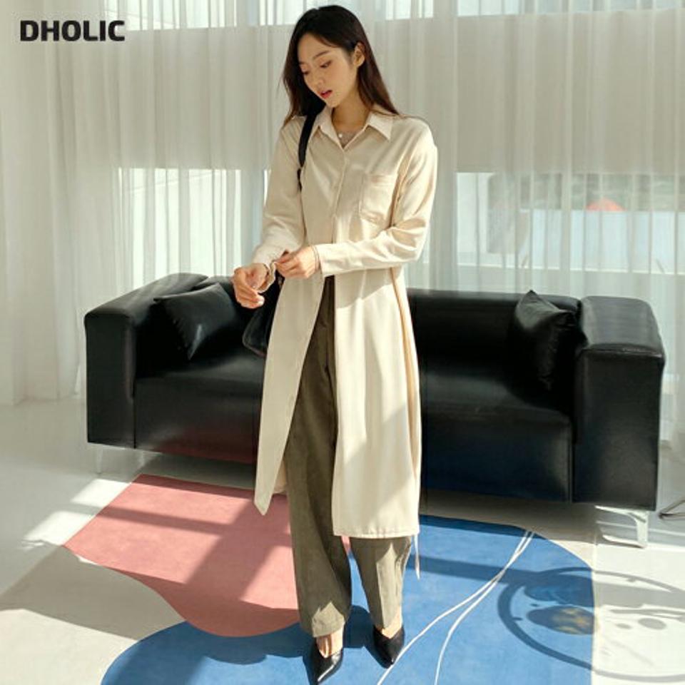ストラップ付ロングシャツワンピース・全4色・t65595 レディース 【ops】韓国ファッション ワンピース ロング ロングワンピース 長袖 シャツワンピース ストラップ付 大人 ロング丈 シンプル スリム フェミニン 体型カバー カジュアル 秋 春