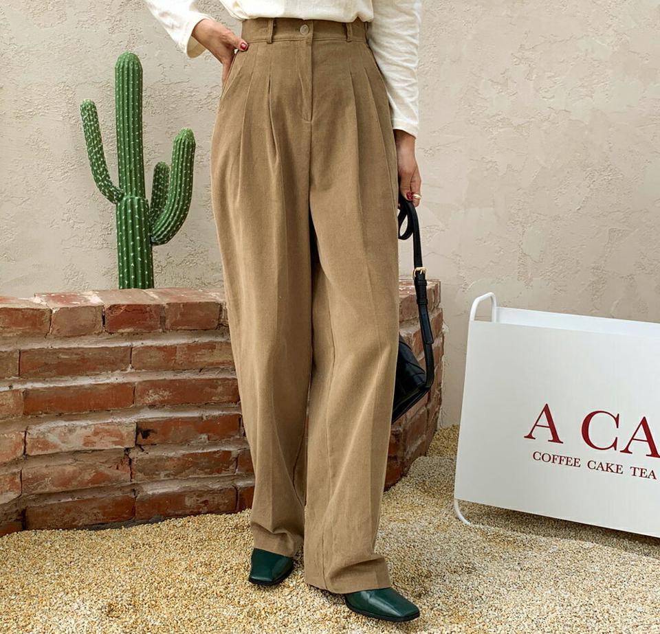 コーデュロイツータックパンツ・全3色・t65602 レディース 【pt】韓国ファッション ボトムス ロング ロングパンツ ツータックパンツ コーデュロイ ロング丈 無地 ベーシック コットン ポケット シンプル 足長 美脚 フェミニン 秋 冬247