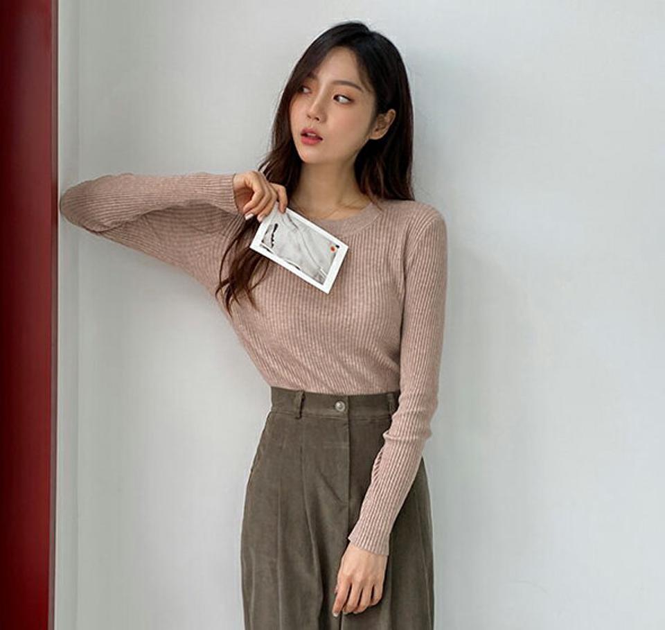 【只今10%OFF】ラウンドリブニット・全4色・t65615 レディース 【tops】韓国ファッション トップス ニット 大人 長袖 ラウンドネック リブ シンプル 無地 ベーシック カジュアル デイリー スリム 体型カバー フェミニン 上品 秋 春221【ニットセール】