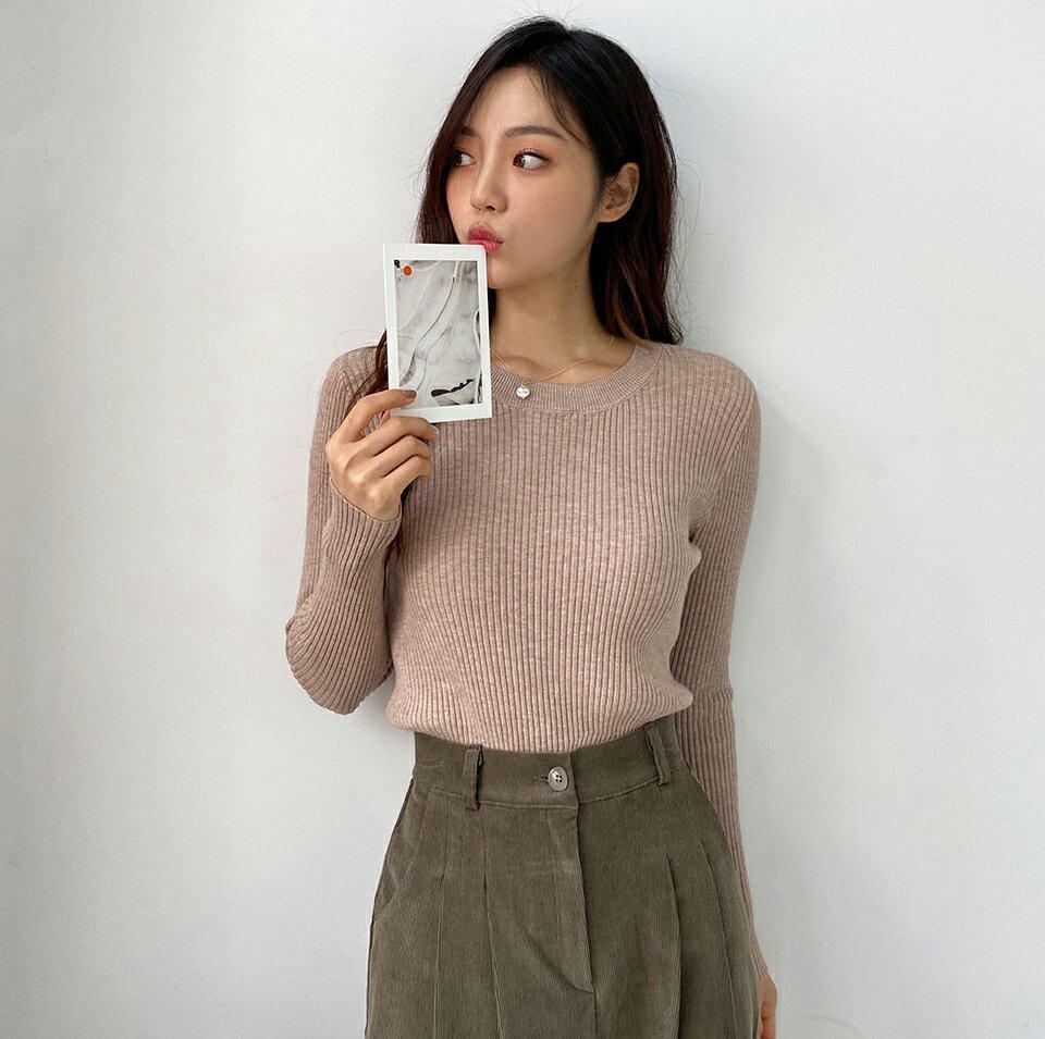 【只今10%OFF】ラウンドリブニット・全4色・t65615 レディース 【tops】韓国ファッション トップス ニット 大人 長袖 ラウンドネック リブ シンプル 無地 ベーシック カジュアル デイリー スリム 体型カバー フェミニン 上品 秋 春221【ニットセール】