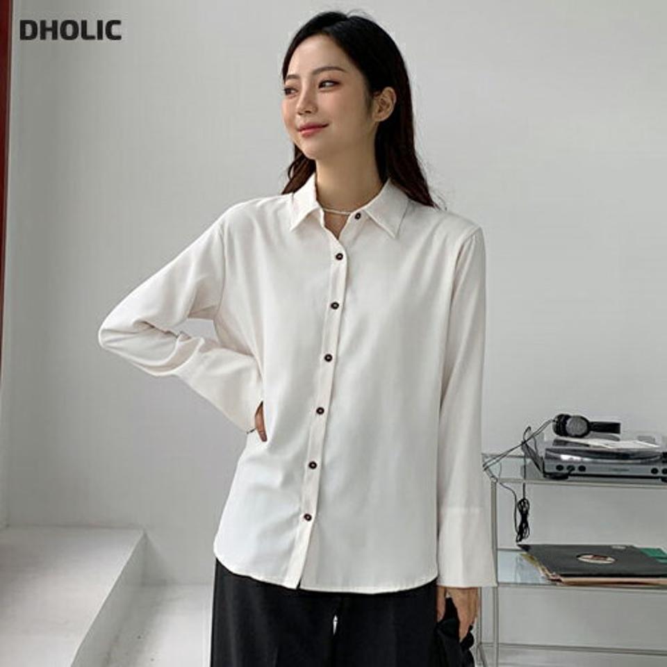 カフスロングスリーブシャツ・全5色・t65588 レディース 【bl】韓国ファッション トップス シャツ 長袖 カラーネック ロングシャツ スリーブ カフス ボタン 無地 シンプル ベーシック 上品 カジュアル ルーズ 体型カバー ガーリー 秋 春