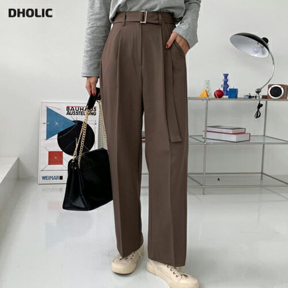 ベルト付ワイドスラックス・全3色・t65617 レディース 【pt】韓国ファッション ボトムス ロング ロングパンツ スラックスパンツ スラックス ベルト付 ワイド ストレート ロング丈 無地 ベーシック シンプル 体型カバー 足長 美脚 フェミニン 秋 春