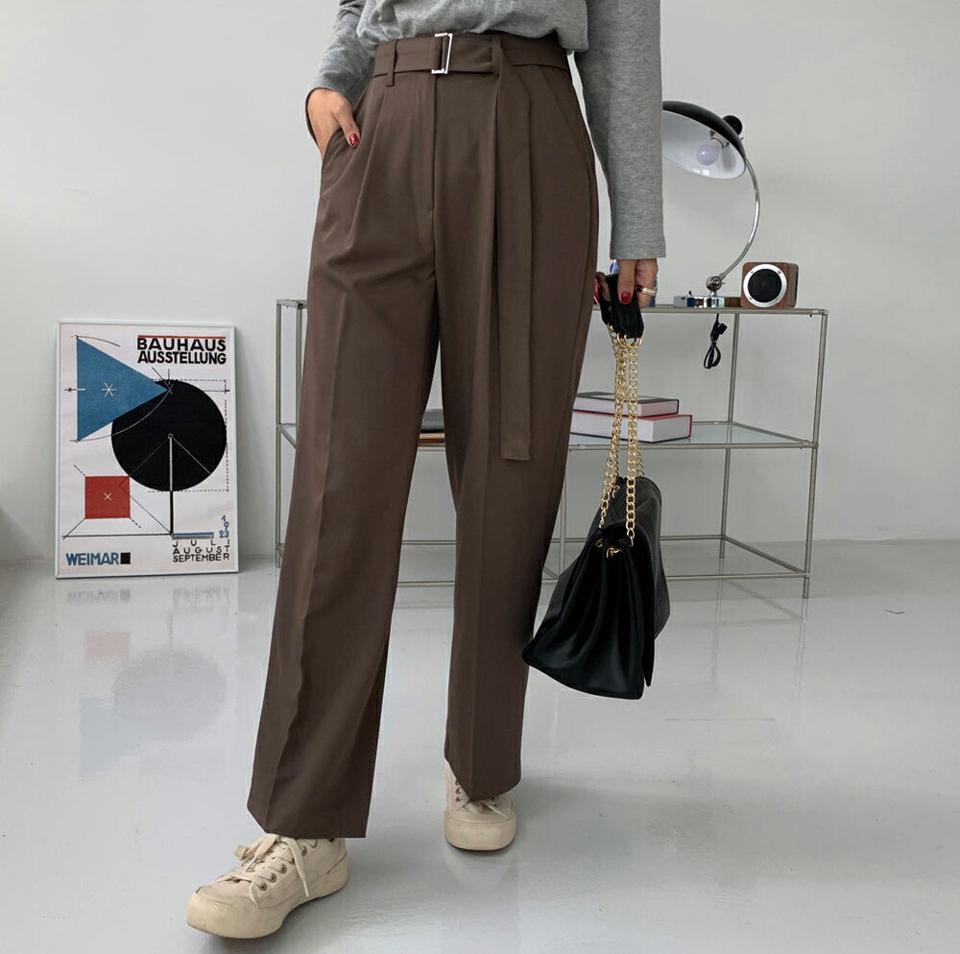 ベルト付ワイドスラックス・全3色・t65617 レディース 【pt】韓国ファッション ボトムス ロング ロングパンツ スラックスパンツ スラックス ベルト付 ワイド ストレート ロング丈 無地 ベーシック シンプル 体型カバー 足長 美脚 フェミニン 秋 春