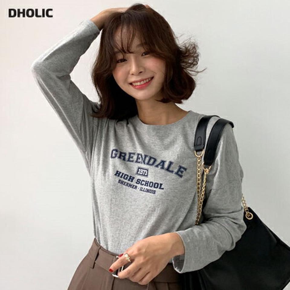 GREENDALEレタリング長袖Tシャツ・全4色・t65584 レディース 【tops】韓国ファッション トップス Tシャツ 大人 長袖 ラウンドネック レタリング シンプル ベーシック カジュアル スリム 体型カバー 細身 フェミニン デイリー 上品 秋 春