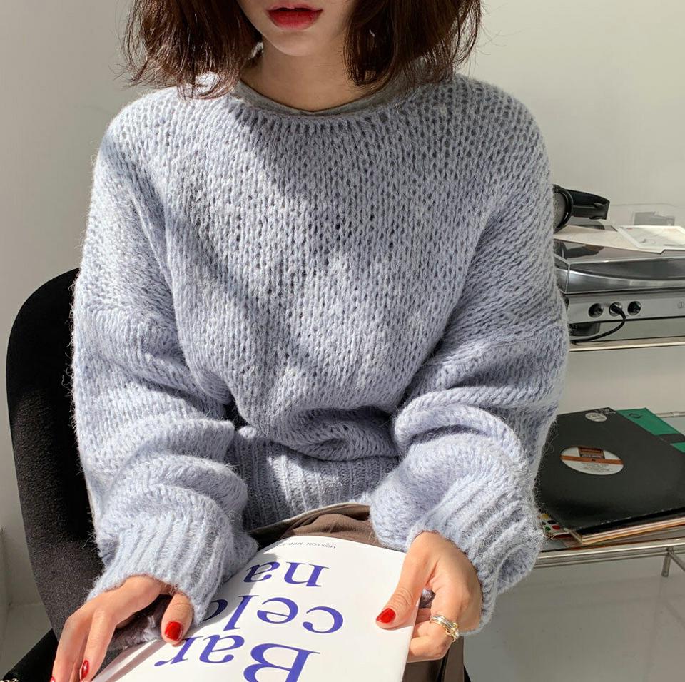 ≪人気商品再入荷≫アルパカ混ニット・全5色・t65590 レディース 【tops】韓国ファッション トップス ニット 年上 大人 長袖 ラウンドネック アルパカ混 シンプル カジュアル カラーニット オーバーサイズ ルーズ 体型カバー フェミニン 上品 秋 冬