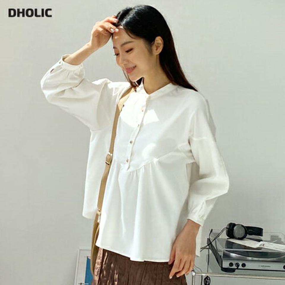 ドロップショルダーフレアブラウス・全2色・t65587 レディース 【bl】韓国ファッション トップス ブラウス 長袖 ドロップショルダー フレア 大人 上品 ボタン 無地 ベーシック シンプル フェミニン カジュアル 体型カバー ガーリー 秋 春