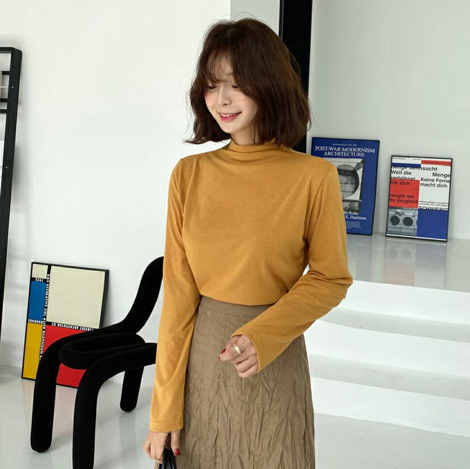 【只今10%OFF】即日配送 スリムハーフネック長袖Tシャツ・全6色・t65582 レディース 【tops】韓国ファッション トップス Tシャツ 大人 長袖 ハーフネック レーヨン混紡 大人 無地 ベーシック カラーニット シンプル カジュアル スリム 体型カバー 上品 秋 春【ニットセール】